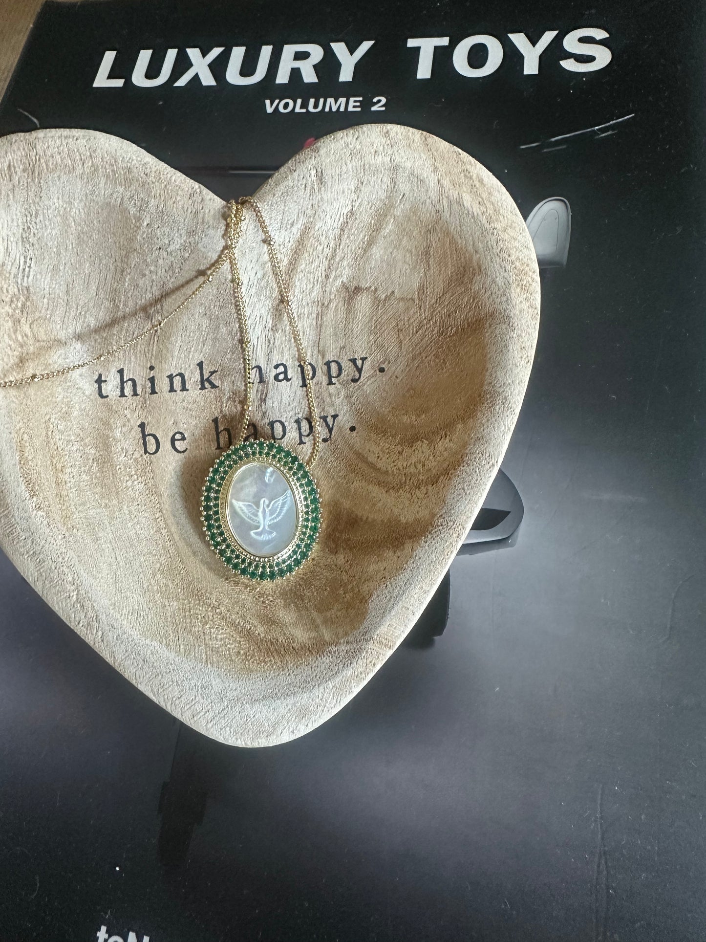 Green Holy Spirit Mother of Pearl Necklace