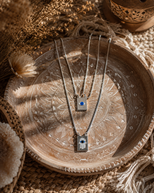 Evil Eye & Hamsa Scapular Necklace – Double Chain Spiritual Protection