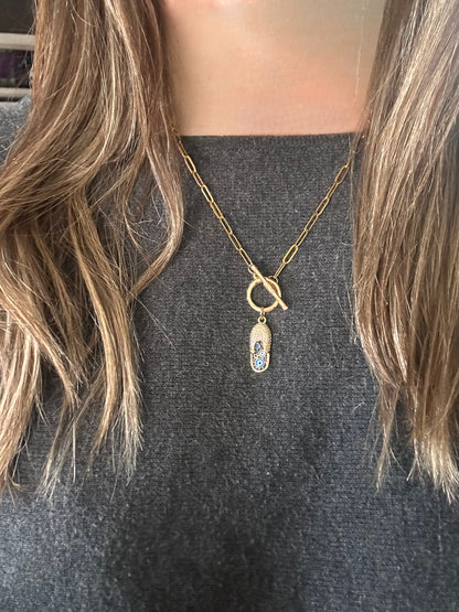 Lucky Sandal Evil Eye Toggle Paperclip Chain