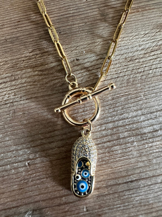 Lucky Sandal Evil Eye Toggle Paperclip Chain