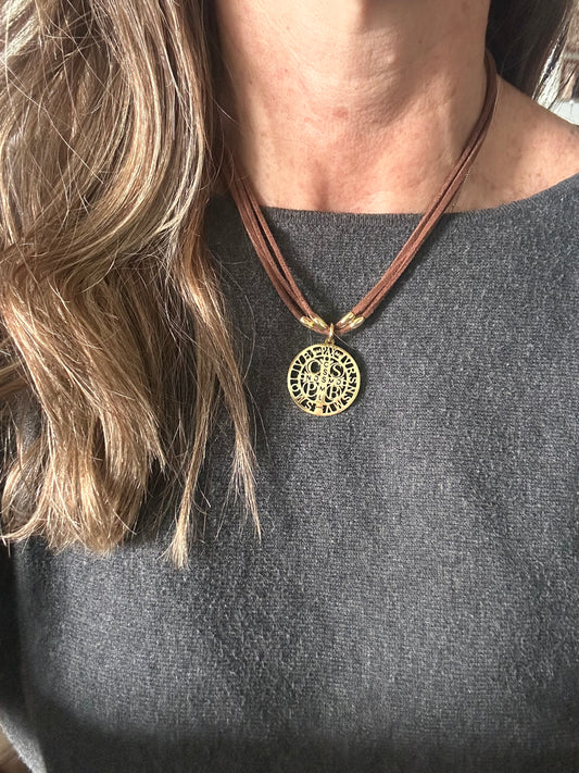 Saint Benedict Suede Necklace – Protection & Faith Amulet