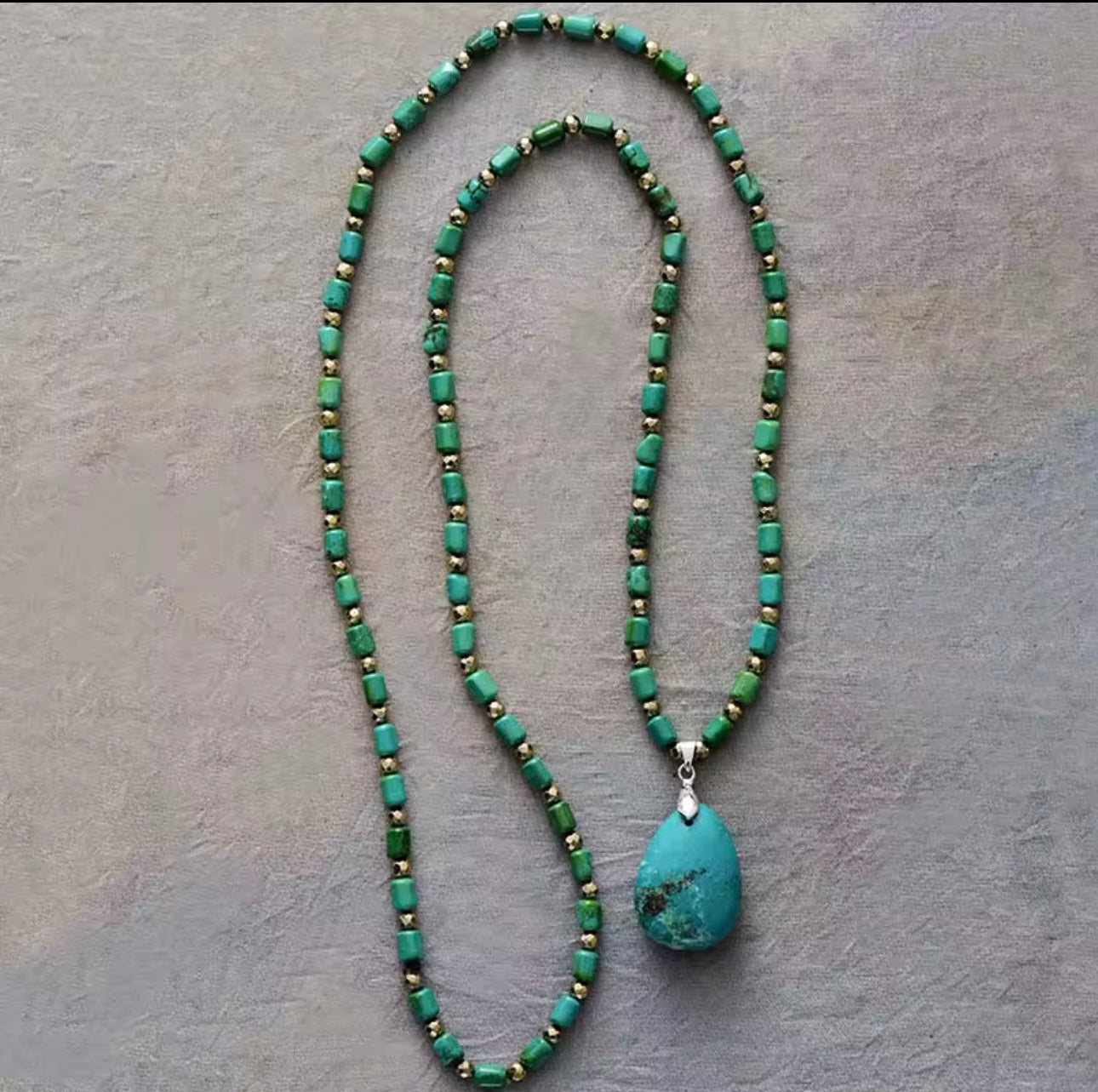 Turquoise Teardrop Boho Beaded Necklace