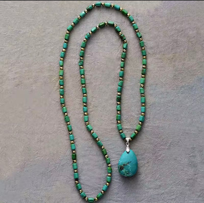 Turquoise Teardrop Boho Beaded Necklace