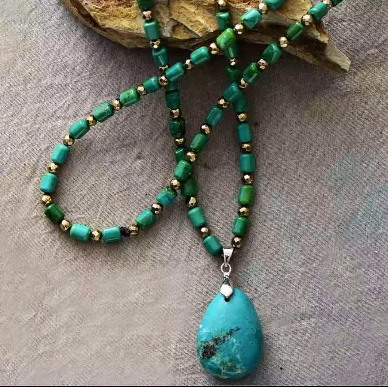 Turquoise Teardrop Boho Beaded Necklace