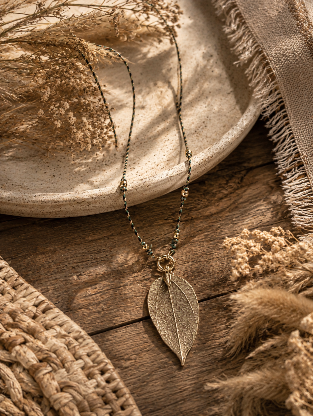 Boho Leaf Cord Necklace